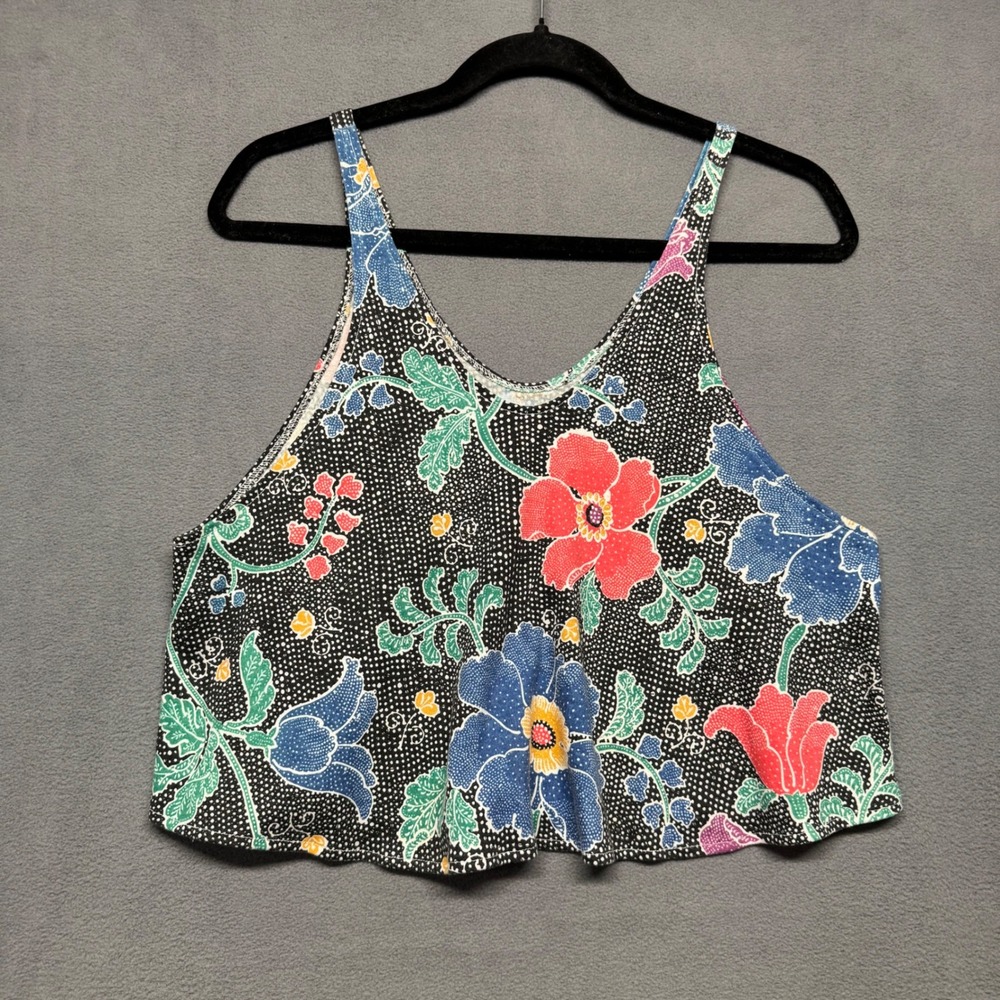 Vintage 90s Timely Trends Tank Top Floral Crop Cami Black Retro Festival Boho